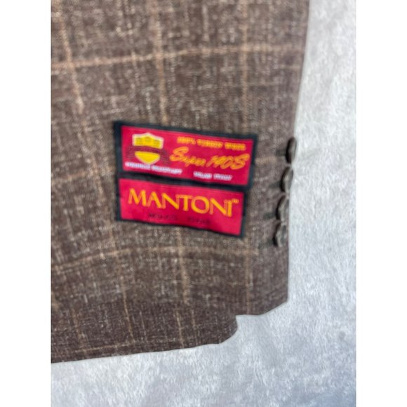 Mantoni Milan Italy Virgin Wool Sports Jacket Mens 46L Brown Plaid - Picture 6 of 10
